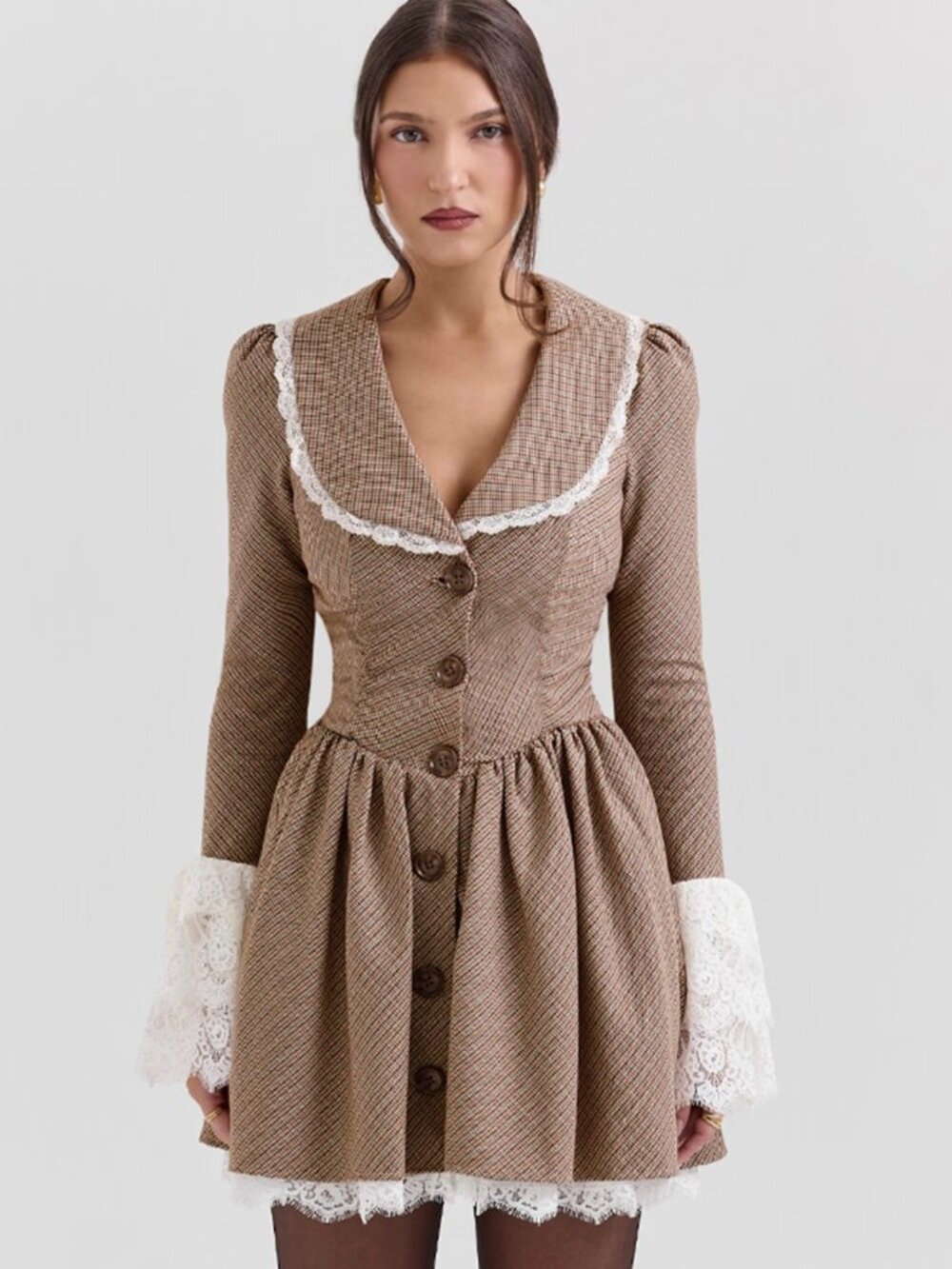 House of CB Sable Puppytooth Lace Mini Dress Size M Regular Cup